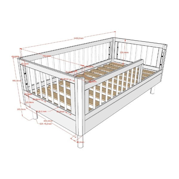 Balta dižskābarža masīvkoka bērnu gultiņa 70x140 cm Forrest – Vipack-image-2