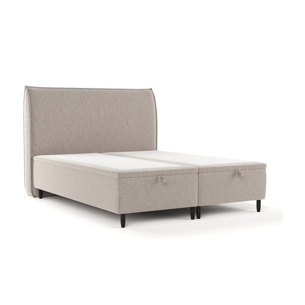Pelēka/bēša polsterēta divvietīga gulta ar veļas kasti 160x200 cm Pearl – Maison de Rêve