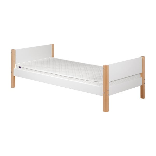 Balta bērnu gulta ar dabīgām kājām Flexa White Single, 90 x 200 cm