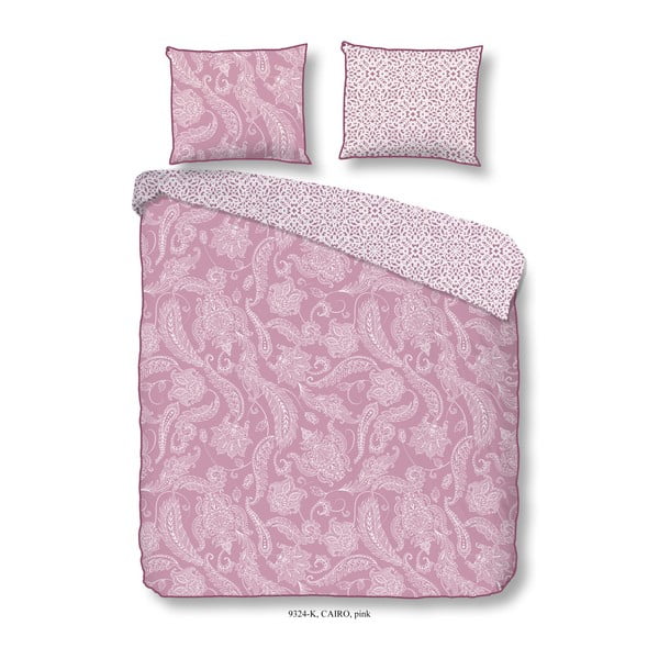 Rozā kokvilnas satīna gultasveļa divguļamai gultai Descanso Cairo Pink, 200 x 200 cm