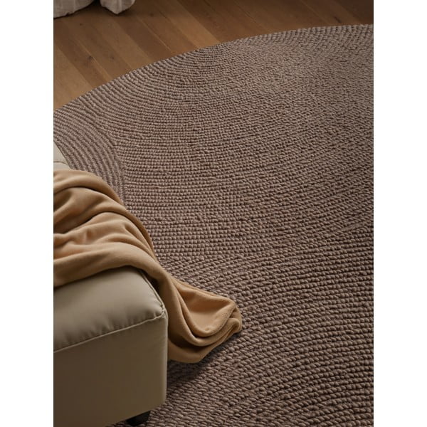 Pelēkbrūns ar rokām darināts vilnas apaļš paklājs ø 120 cm Eleni Taupe – Hanse Home-image-3