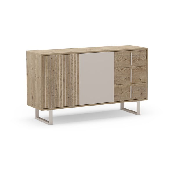 Pelēka/dabīga toņa zema kumode ar ozolkoka imitāciju 140x80 cm Millay – Marckeric-image-2