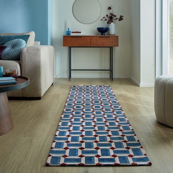 Zils celiņa paklājs 60x230 cm Lennox Geometric – Flair Rugs-image-1