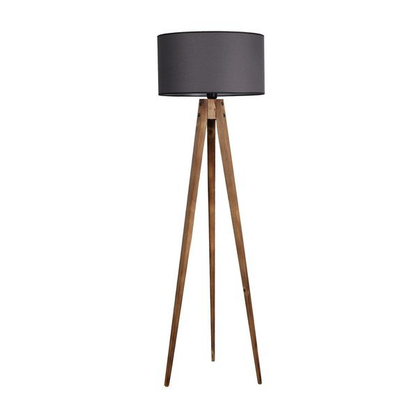 Melna/brūna stāvlampa ar auduma abažūru (augstums 153 cm) Tripod – Opviq lights