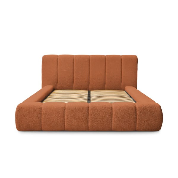 Oranža polsterēta divvietīga gulta ar veļas kasti un redelēm 160x200 cm Denali – Bobochic Paris-image-3