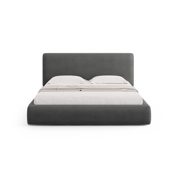 Pelēka polsterēta divvietīga gulta ar veļas kasti un redelēm 140x200 cm Colonel – Cosmopolitan Design-image-3