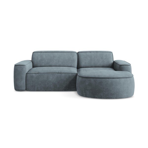 Dūmakaini zils stūra dīvāns no šenila auduma (ar labo stūri/ar zvilni) Omao – Makamii