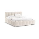 Krēmkrāsas polsterēta divvietīga gulta ar veļas kasti ar redelēm 160x200 cm Lupine – Micadoni 