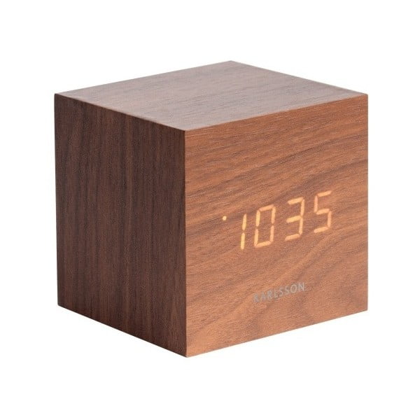 Karlsson Mini Cube modinātājs ar koka dekoru, 8 x 8 cm