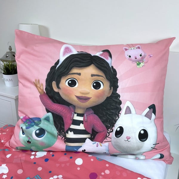 Kokvilnas bērnu gultas veļa vienvietīgai gultai 140x200 cm Gabby's Dollhouse – Jerry Fabrics-image-3