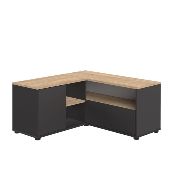 Melns/dabīga toņa TV galdiņš ar ozolkoka imitāciju 90x45 cm Angle – TemaHome