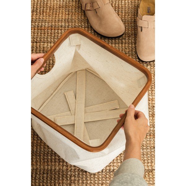 Krēmkrāsas tekstila uzglabāšanas kaste 30x30x30 cm Bamboo/Linen Cube – Bigso-image-3