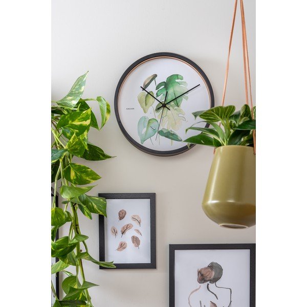 Zaļš un balts sienas pulkstenis melnā rāmī Karlsson Monstera, ø 26 cm-image-1
