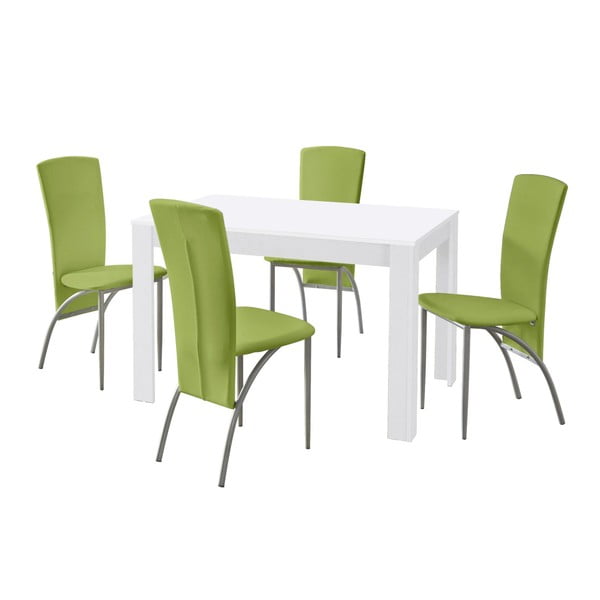 Ēdamgalds un 4 zaļi ēdamistabas krēsli Støraa Lori Nevada White Green