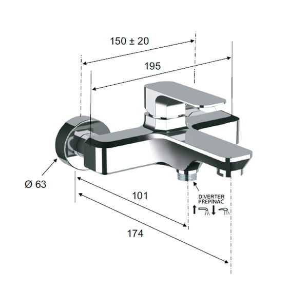 Zelta krāsas sienas jaucējkrāns vannai (ar 2 izvadiem) Spy – Sapho-image-4