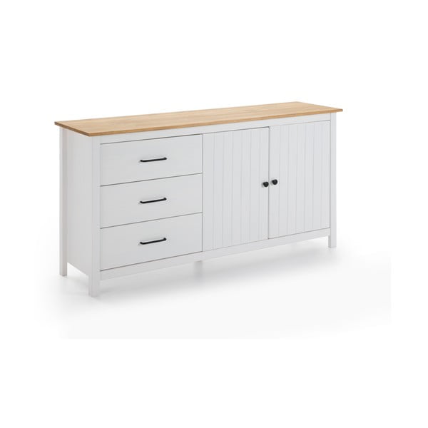 Balta priedes masīvkoka zema kumode 150x80 cm Miranda – Marckeric-image-2