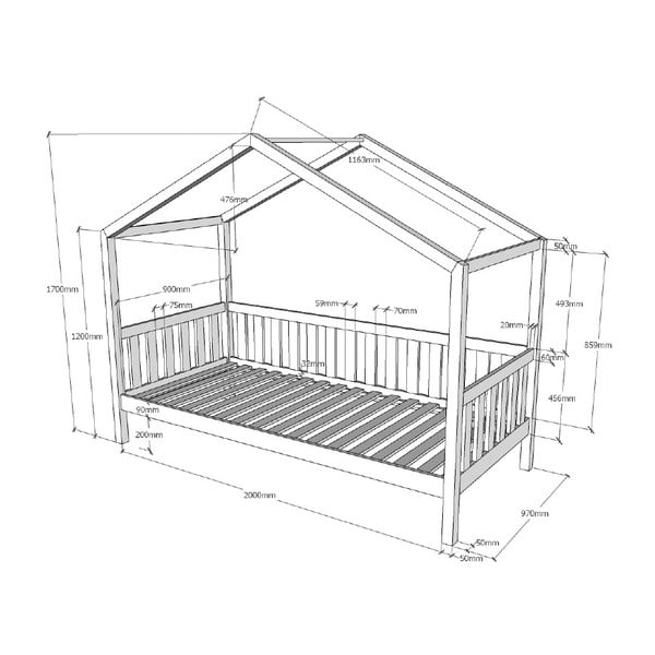 Antracīta pelēka priedes masīvkoka bērnu gulta mājas formā 90x200 cm DALLAS – Vipack-image-4