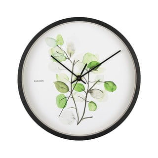 Zaļš un balts sienas pulkstenis melnā rāmī Karlsson Eucalyptus, ø 26 cm