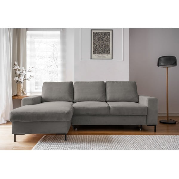 Pelēks velveta salokāms stūra dīvāns (ar kreiso stūri) Lofty Lilly – Miuform-image-1