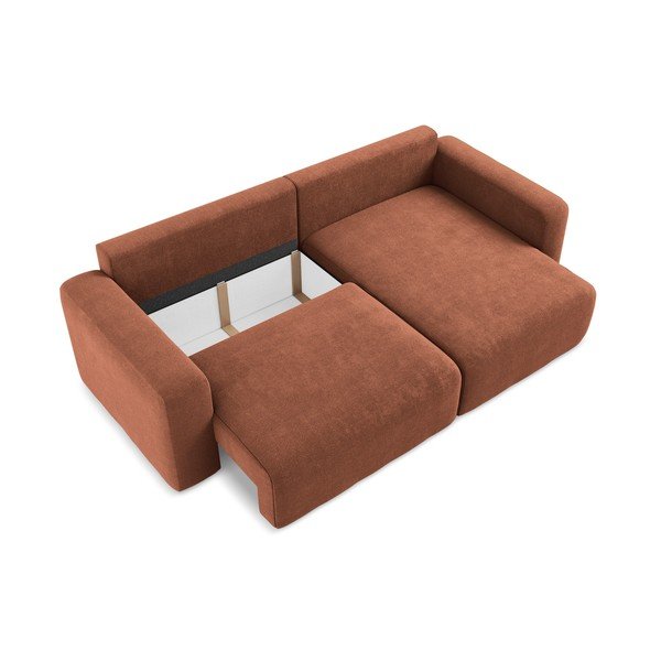 Terakotas oranžs salokāms stūra dīvāns no šenila auduma ar uzglabāšanas vietu (ar labo stūri/ar zvilni) Kona – Makamii-image-4