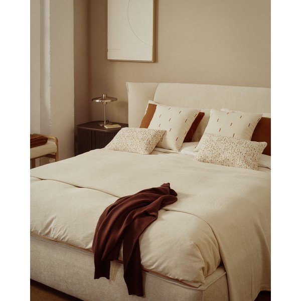 Bēša polsterēta divvietīga gulta no šenila ar veļas kasti ar redelēm 160x200 cm Arvian – Kave Home-image-2