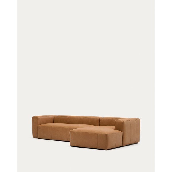 Brūns ādas stūra dīvāns (ar labo stūri/ar zvilni) Blok – Kave Home-image-1