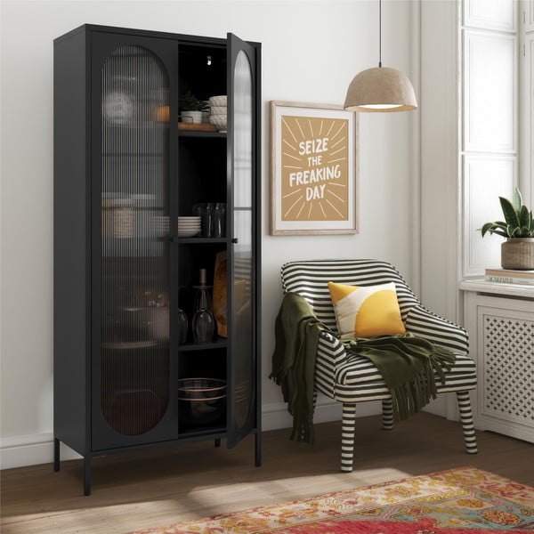 Melna metāla vitrīna 80x186x40 cm Luna – Støraa-image-1