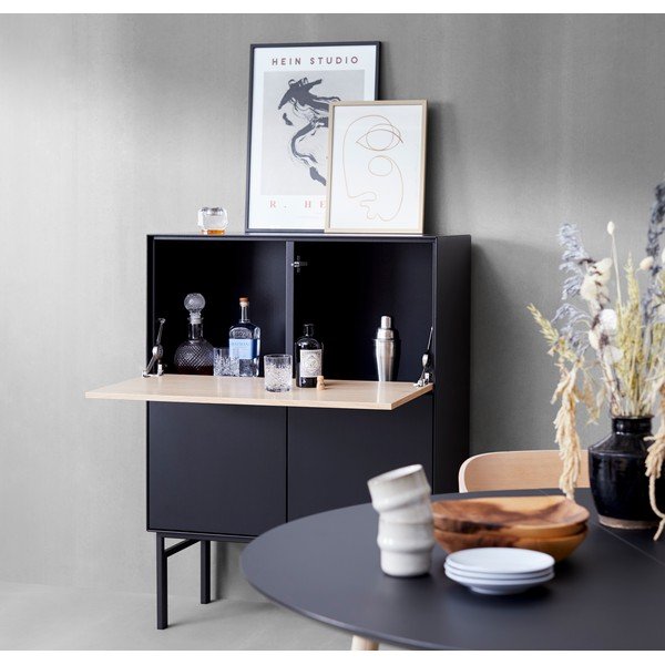 Melns vīna skapis ar ozolkoka imitāciju 91x111 cm Edge – Hammel Furniture-image-1