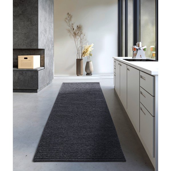 Tumši pelēks ar rokām darināts vilnas celiņa paklājs 80x200 cm Francois – Villeroy&Boch-image-1