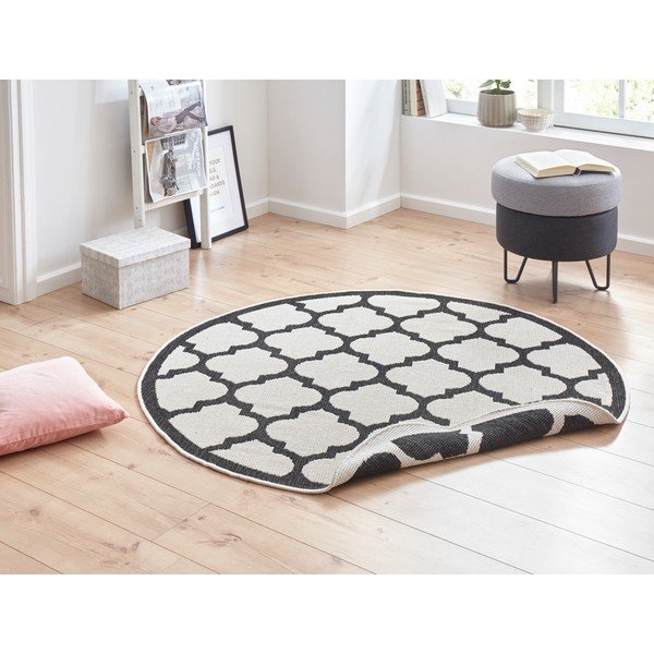 Melns un krēmkrāsas āra paklājs NORTHRUGS Palermo, ⌀ 200 cm-image-1