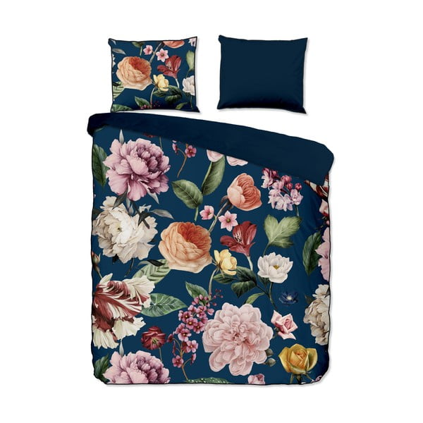 Tumši zila divguļamā gultas veļa no kokvilnas satīna 200x220 cm Fiori – Descanso