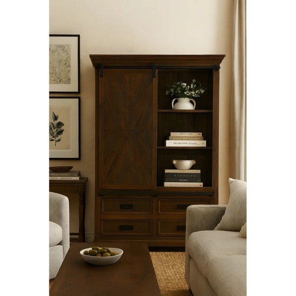 Brūns mango masīvkoka grāmatplaukts ar bīdāmām durvīm 110x160x40 cm Don Barn – Støraa-image-2