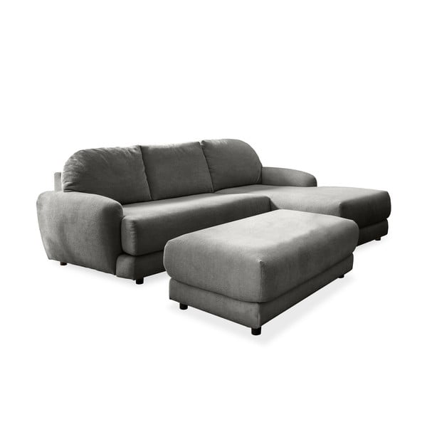 Pelēks stūra dīvāns (labais stūris) ar kāju soliņu Comfy Claude – Miuform