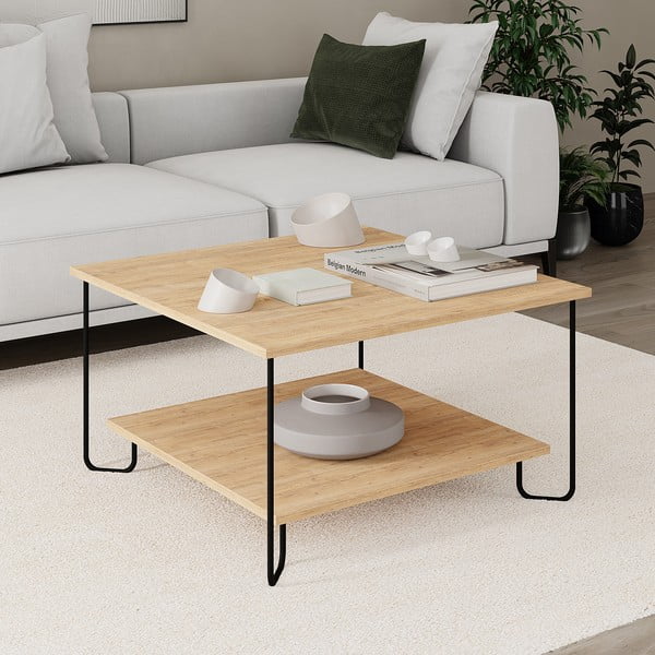 Dabīga toņa žurnālgaldiņš ar ozolkoka imitācijas galda virsmu 80x80 cm Tonka – Marckeric-image-2