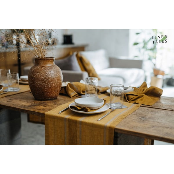 Lina galda celiņš 200x200 cm Amber Bronze Stripes – Linen Tales-image-4