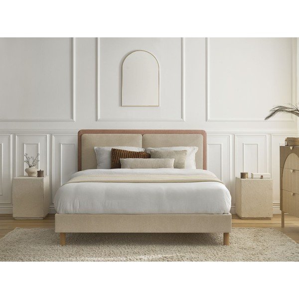 Dūmakaini rozā polsterēta polsterēta divvietīga gulta ar redelēm 160x200 cm Mara – Bobochic Paris-image-3