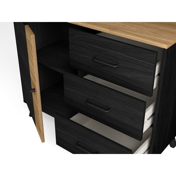 Melna/dabīga toņa zema kumode ar ozolkoka imitāciju 92x81 cm Texas – Marckeric-image-4