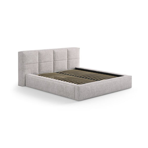 Bēša polsterēta divvietīga gulta ar veļas kasti ar redelēm 140x200 cm Simon Darren – Micadoni 