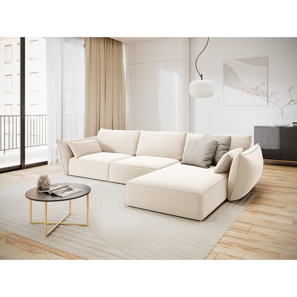 Bēšs samta stūra dīvāns (ar labo stūri/ar zvilni) Vanda – Mazzini Sofas-image-1