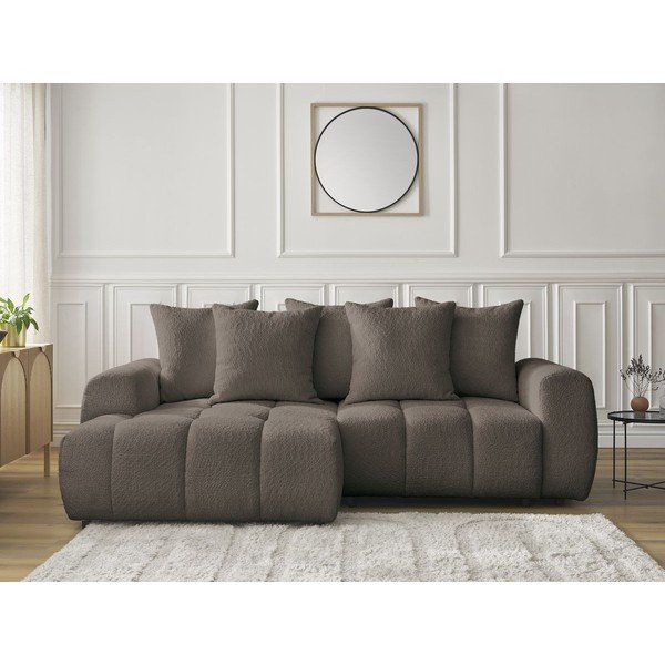 Brūns salokāms stūra dīvāns no buklē auduma ar uzglabāšanas vietu (ar kreiso stūri/ar zvilni) Roxelane – Bobochic Paris-image-1