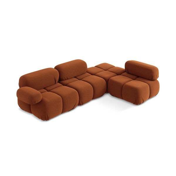 Oranžs samta modulārais stūra dīvāns (ar labo stūri) Lokua – Makamii-image-1