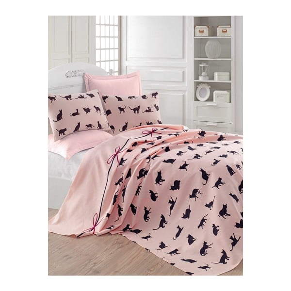 Rozā gultas pārklājs Mijolnir Cats, 160 x 230 cm