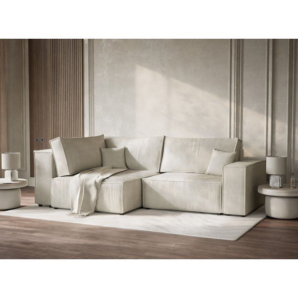 Krēmkrāsas velveta salokāms stūra dīvāns ar uzglabāšanas vietu (ar kreiso stūri/L veida) Tonga – Maison de Rêve-image-4