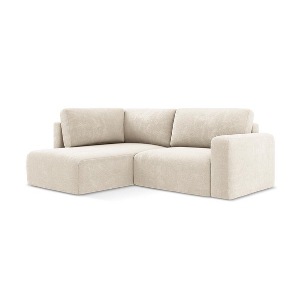 Krēmkrāsas salokāms stūra dīvāns no šenila auduma ar uzglabāšanas vietu (ar kreiso stūri/L veida) Kona – Makamii-image-2