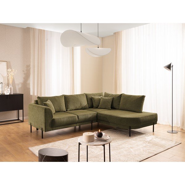 Zaļš stūra dīvāns no šenila auduma (ar labo stūri/L veida) Mauris  – Ropez-image-1