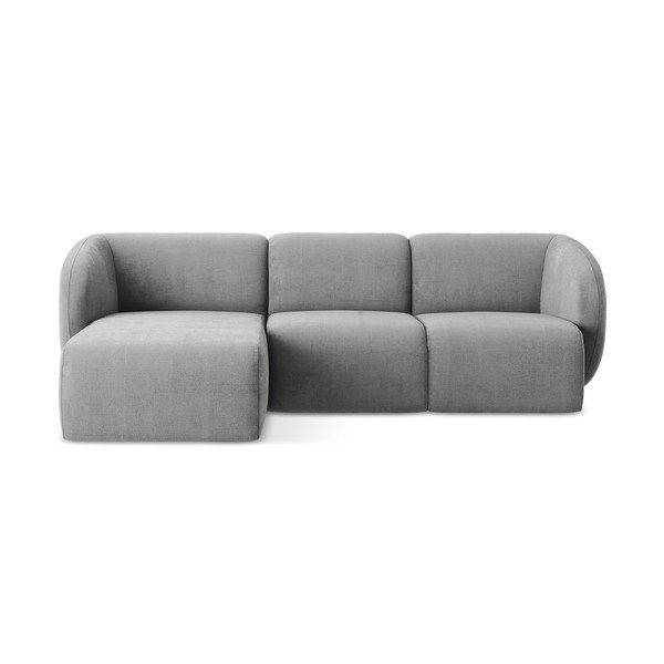 Pelēks stūra dīvāns no šenila auduma (ar kreiso stūri/ar zvilni) Lani – Makamii