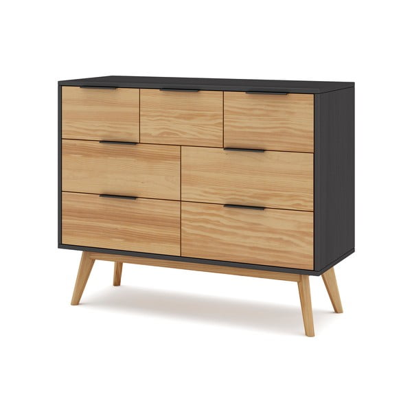 Melna/dabīga toņa zema priedes kumode 120x83 cm Lavis – Marckeric-image-2