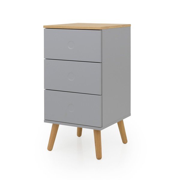 Pelēka kumode ar ozolkoka kājām un 3 atvilktnēm Tenzo Dot, platums 40 cm-image-2