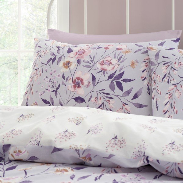 Balta/violeta divguļamā gultas veļa 230x220 cm Isadora Floral – Catherine Lansfield-image-3