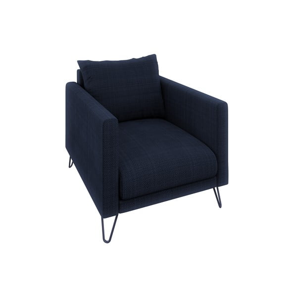 Tumši zils atpūtas krēsls no šenila auduma Freya – Ropez